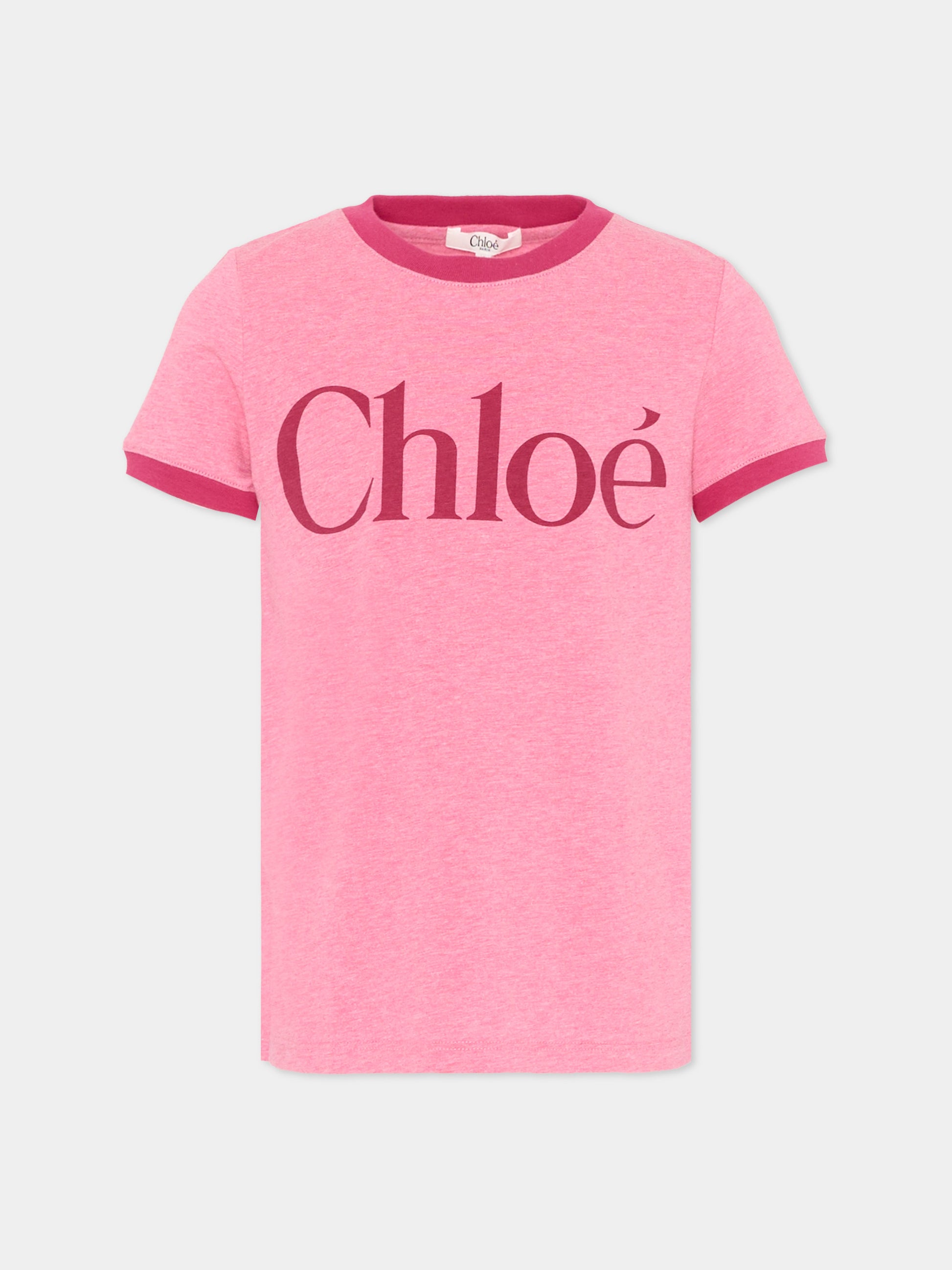 T-Shirt rosa per bambina con logo,Chloé Kids,C20854 F04