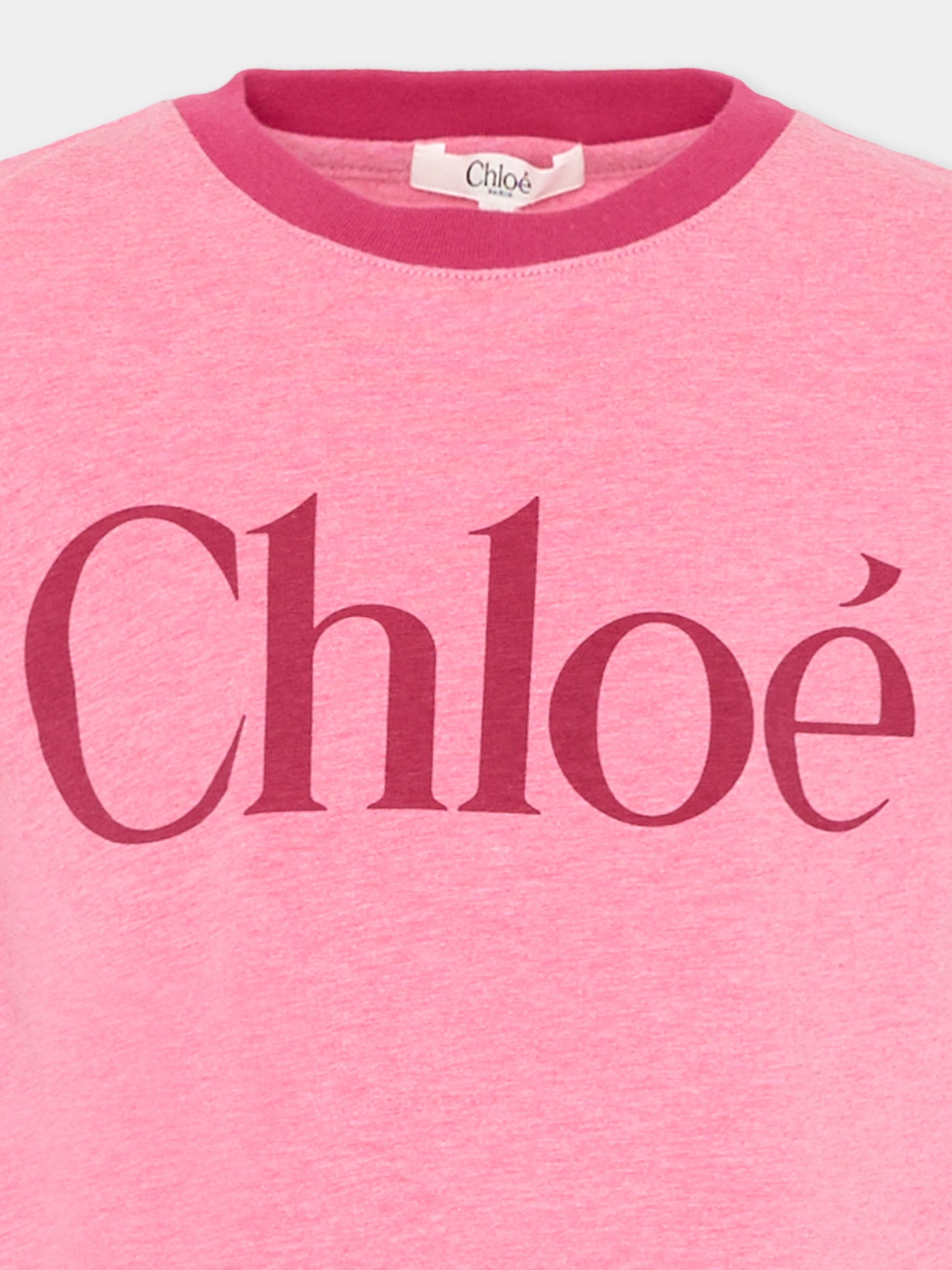 T-Shirt rosa per bambina con logo,Chloé Kids,C20854 F04