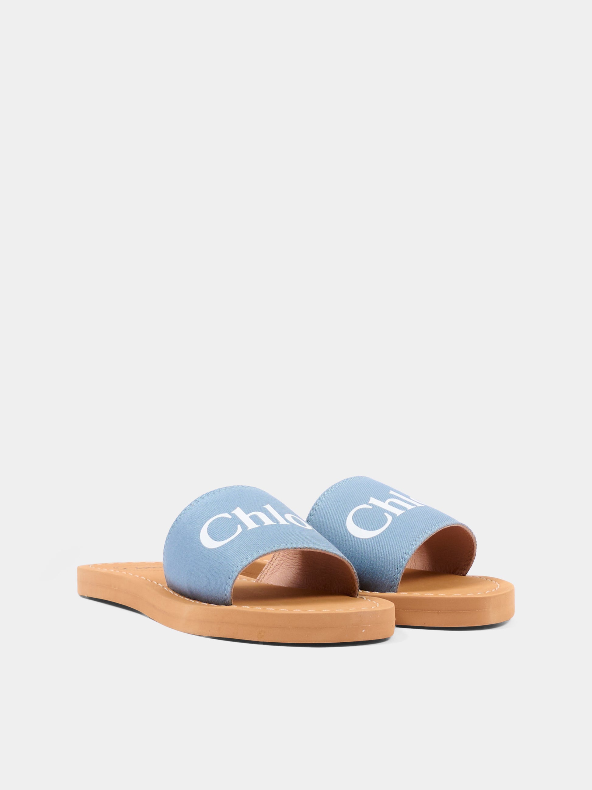 Ciabatte celesti per bambina con logo,Chloé Kids,C20881 821
