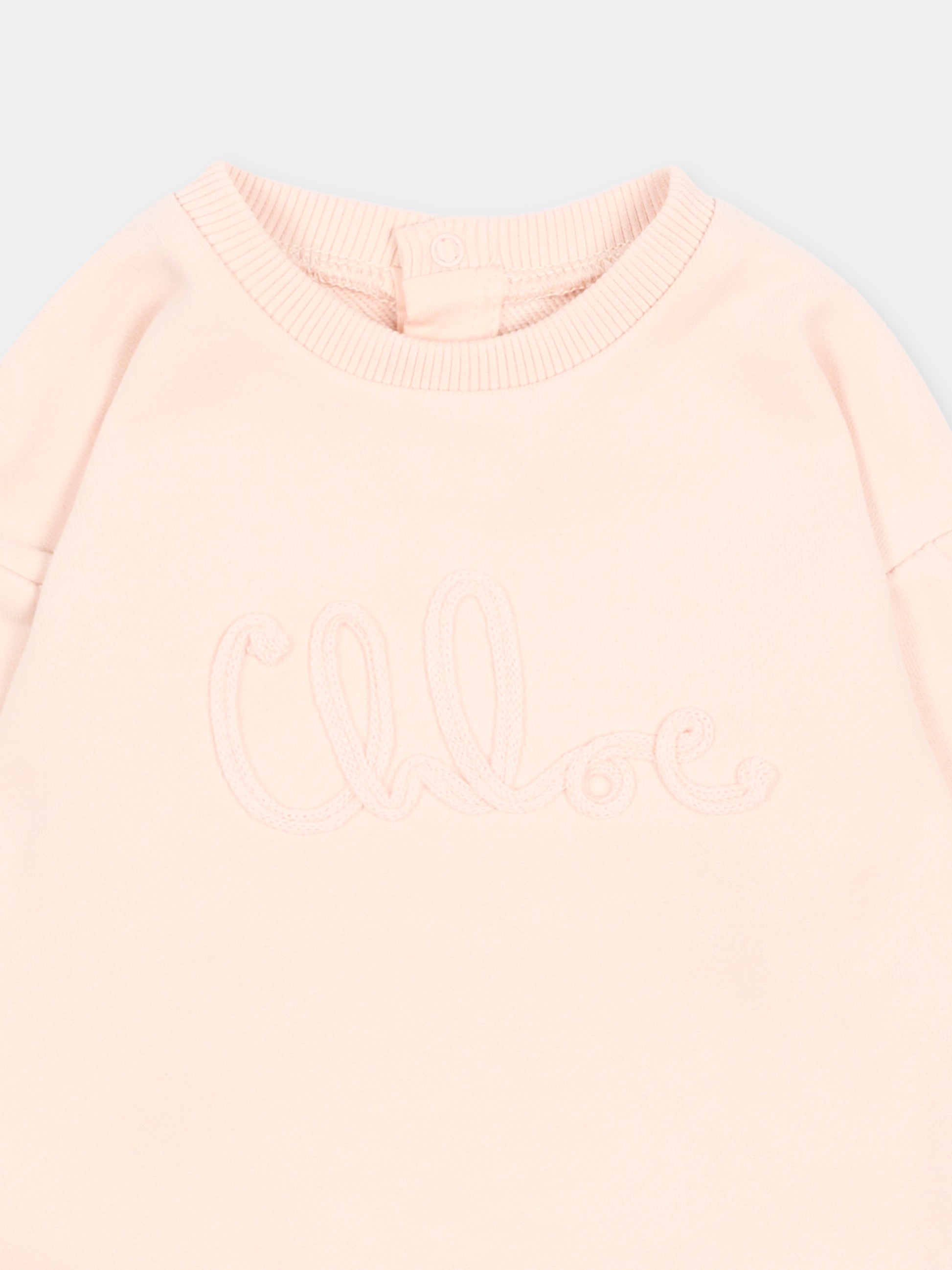 Felpa rosa per neonata con logo ricamato,Chloé Kids,C20913 46J