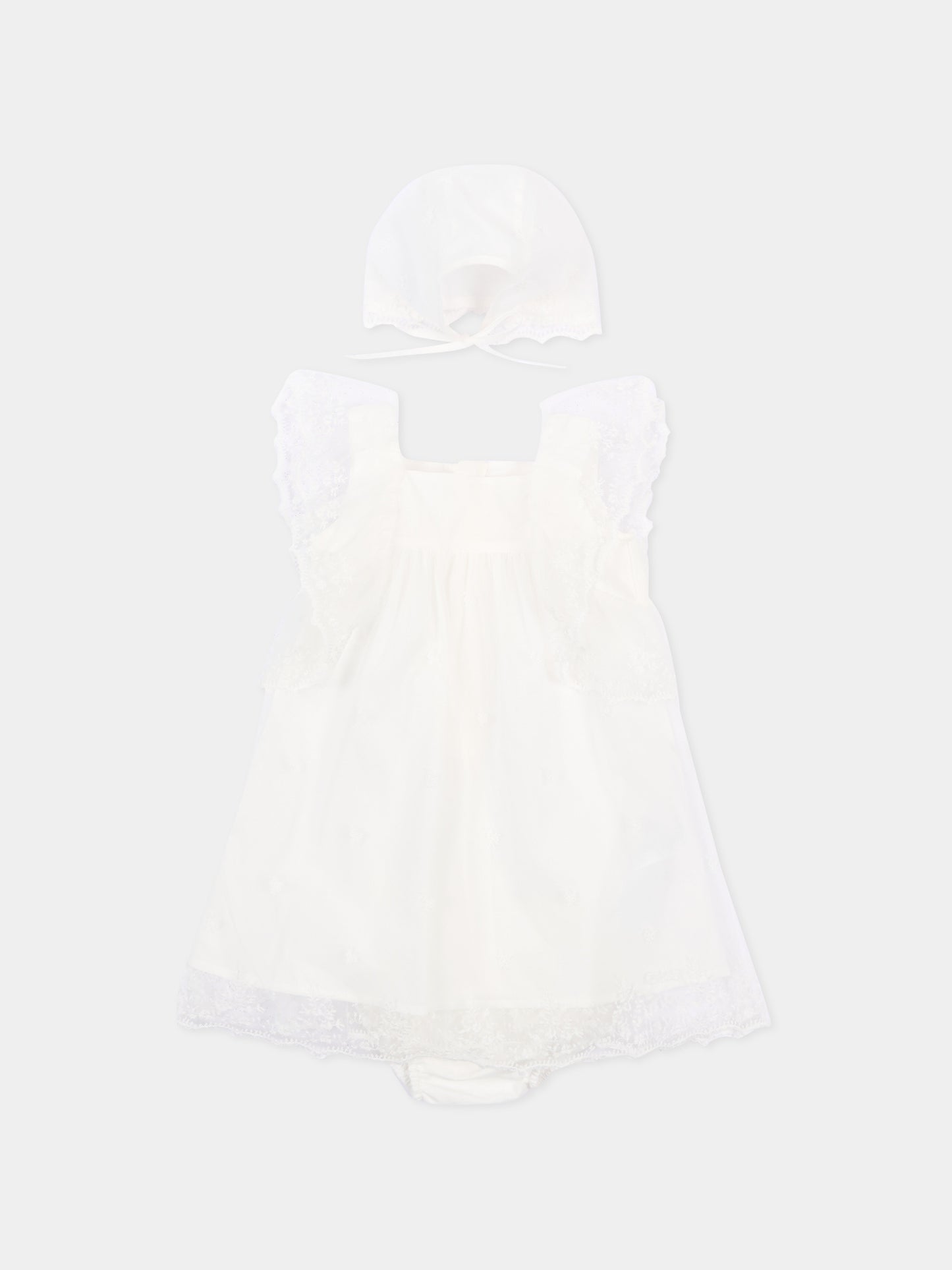 Abito avorio per neonata con pizzo,Chloé Kids,C20935 117