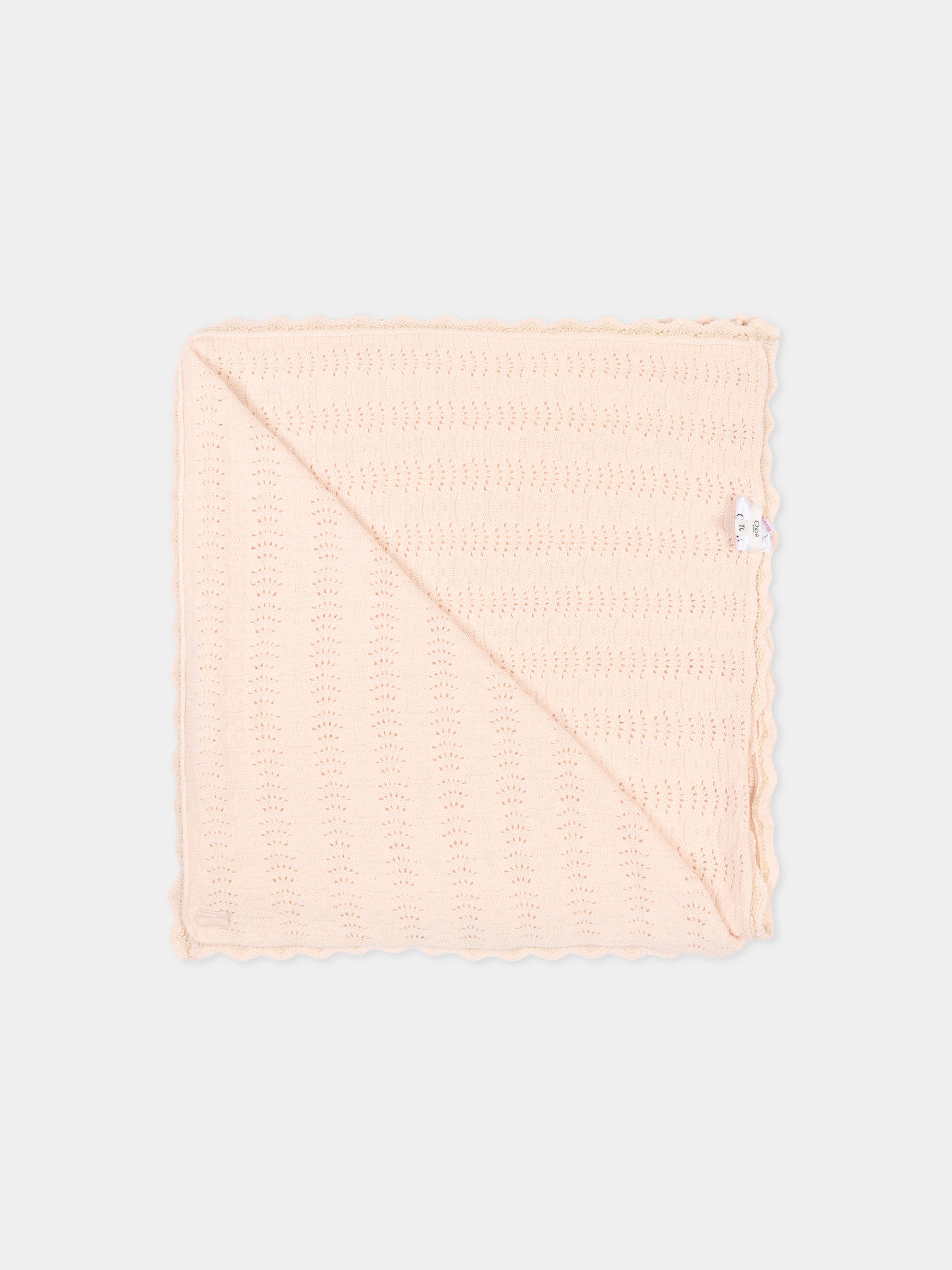 Coperta rosa per neonata traforata con logo,Chloé Kids,C20940 440