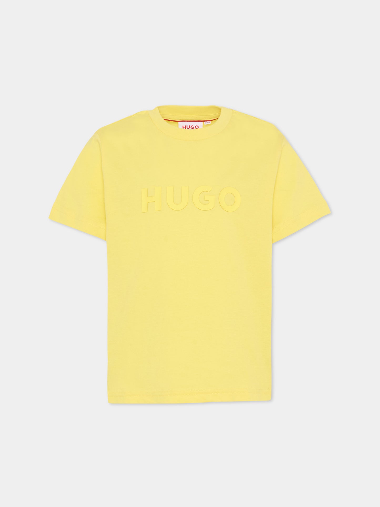 T-shirt gialla per bambino con logo,Hugo,G01014 544