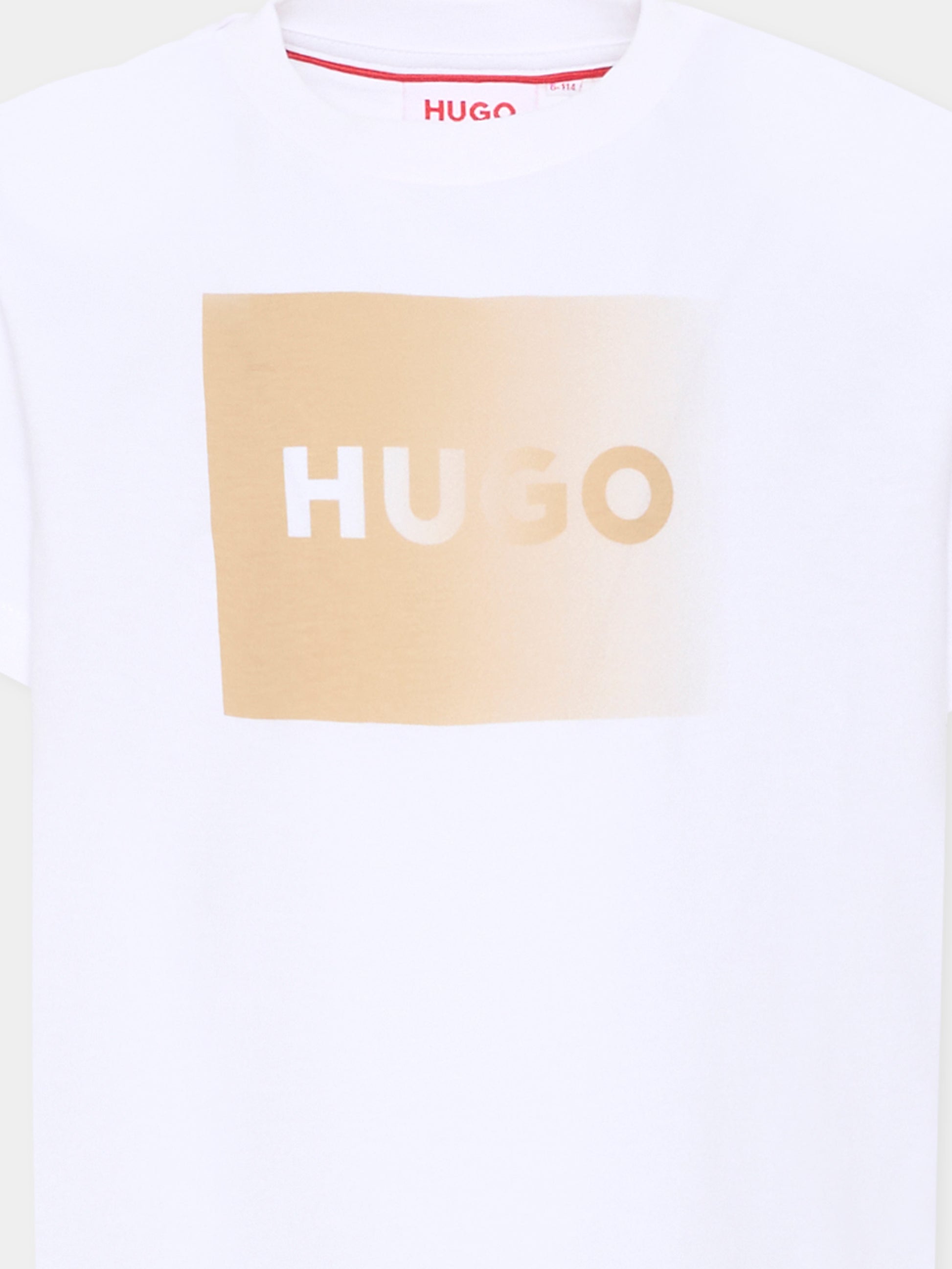 T-shirt bianca per bambino con logo beige,Hugo,G01019 10P