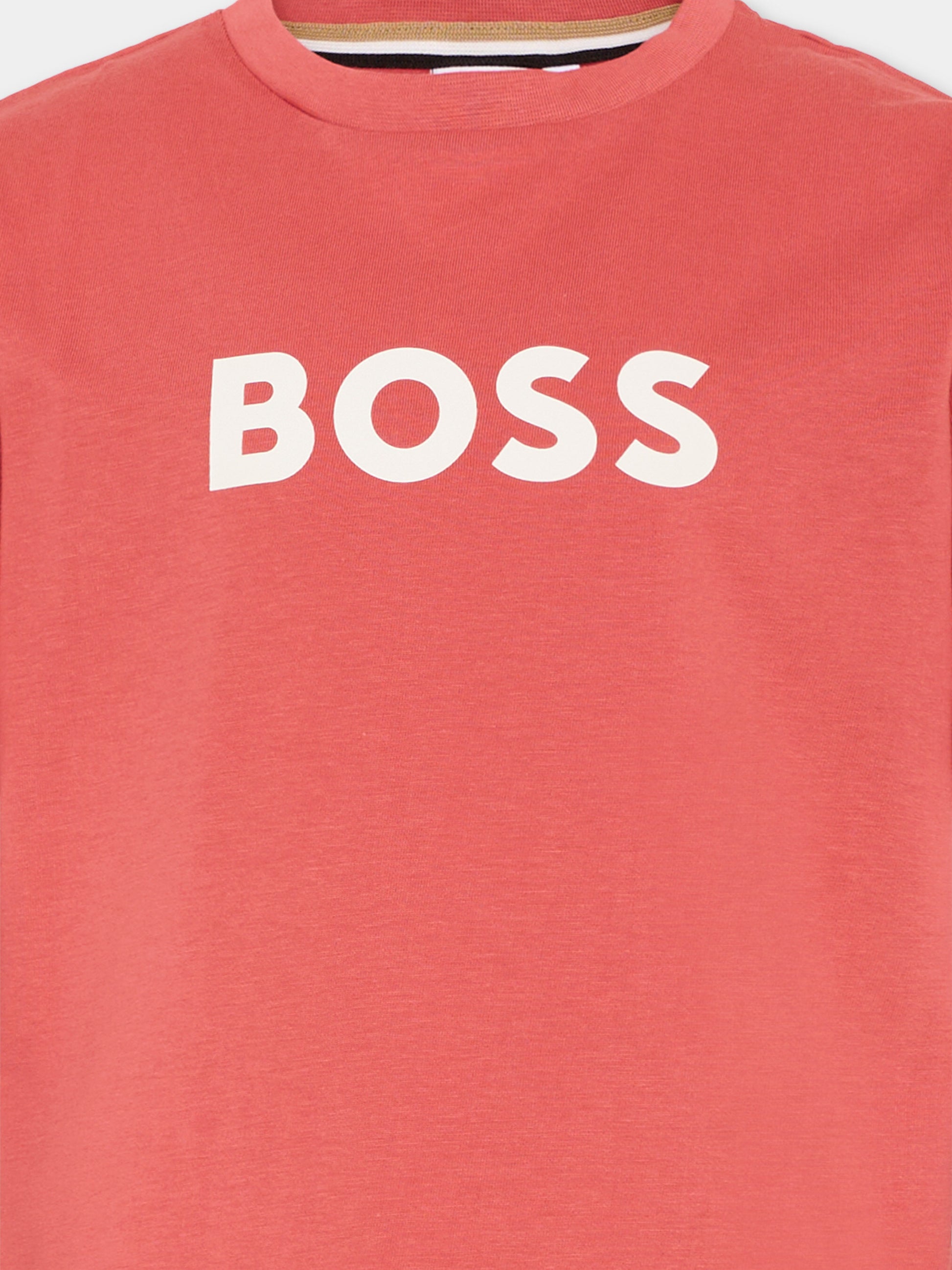 T-Shirt bordeaux con logo per bambino,Boss,J52711 48B