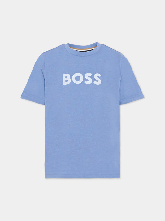 T-shirt blu per bambino con logo,Boss,J52711 881
