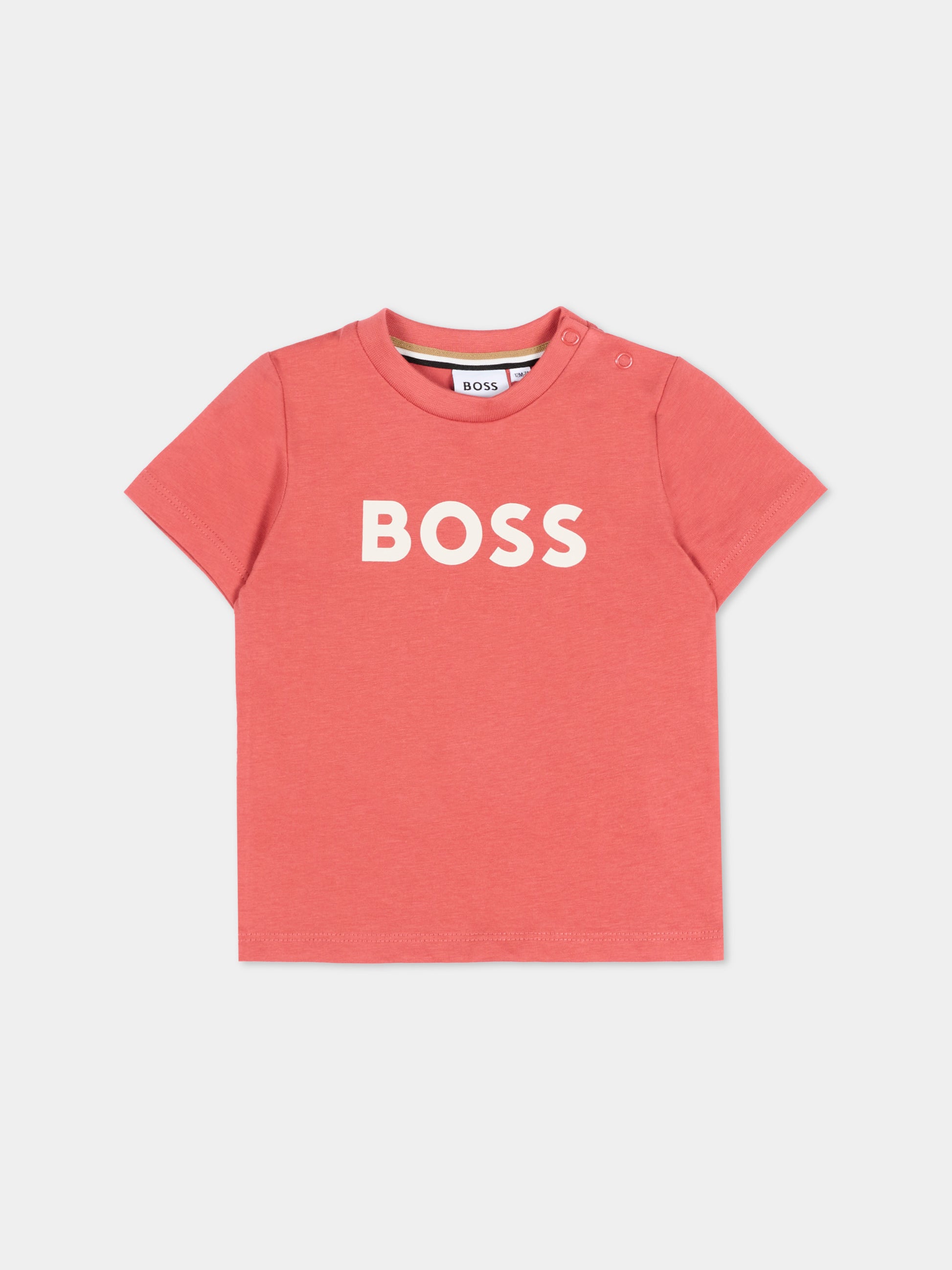 T-Shirt rossa per neonato con logo,Boss,J52712 48B