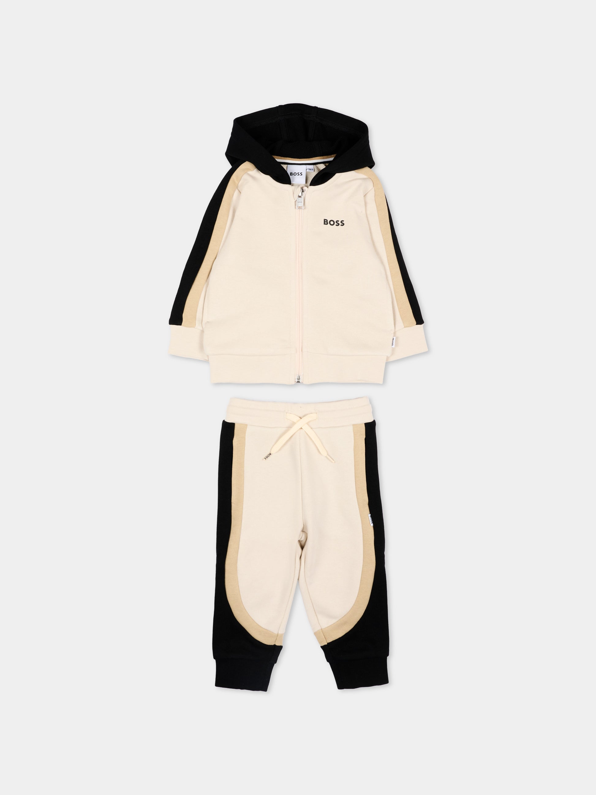 Completo sportivo lungo beige per neonato con logo,Boss,J52850 21C