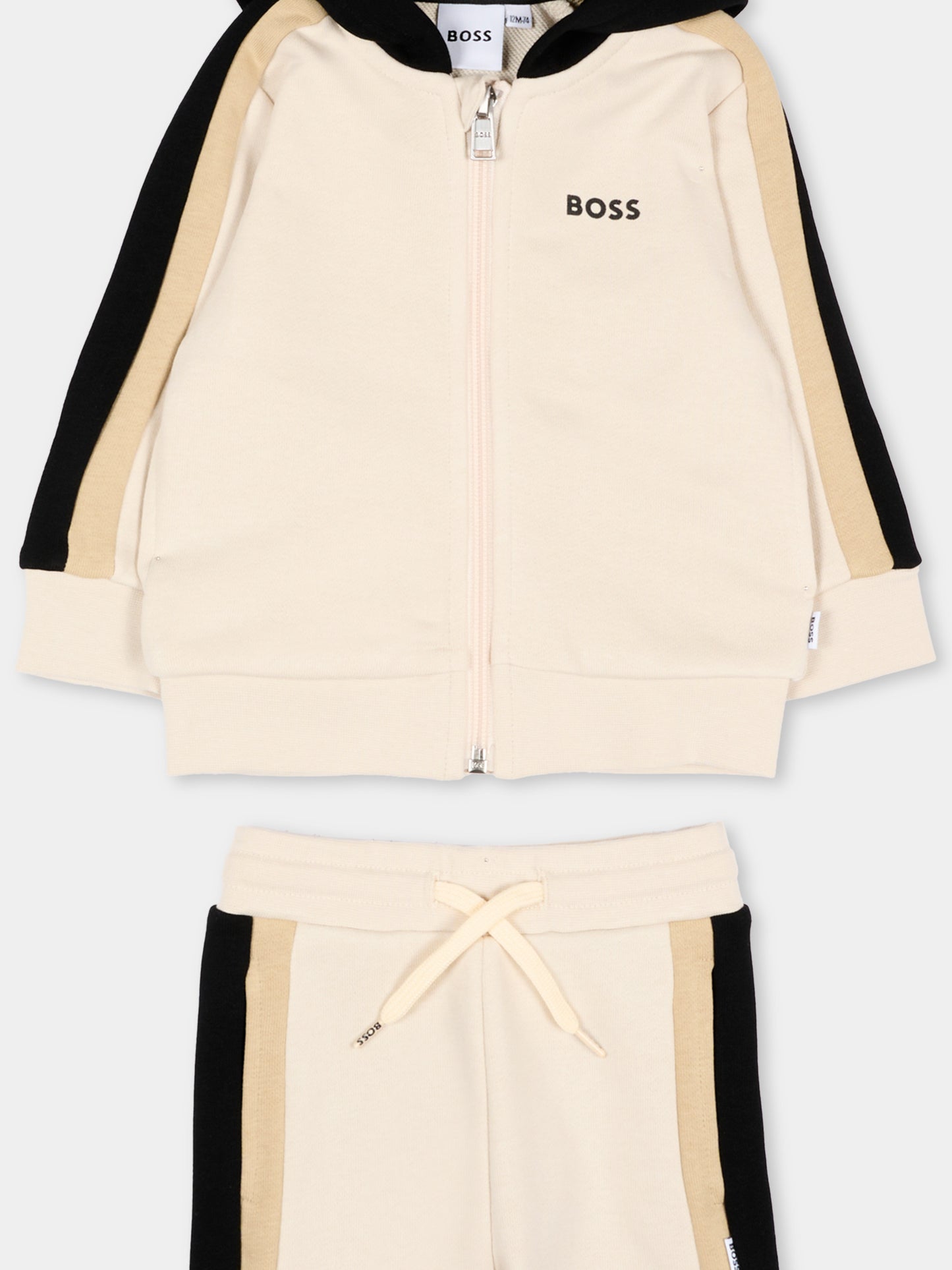 Completo sportivo lungo beige per neonato con logo,Boss,J52850 21C