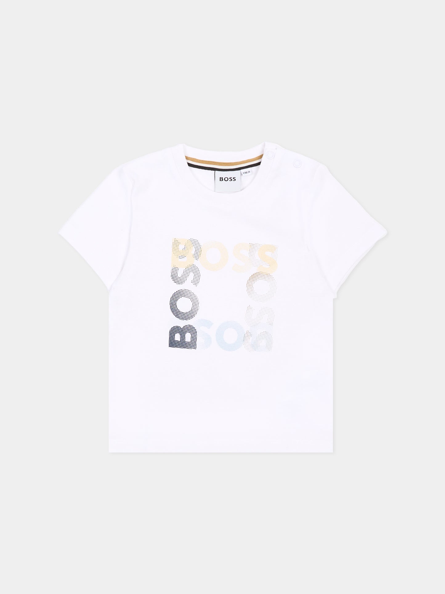 T-shirt bianca per neonato con logo a pois,Boss,J52882 10P