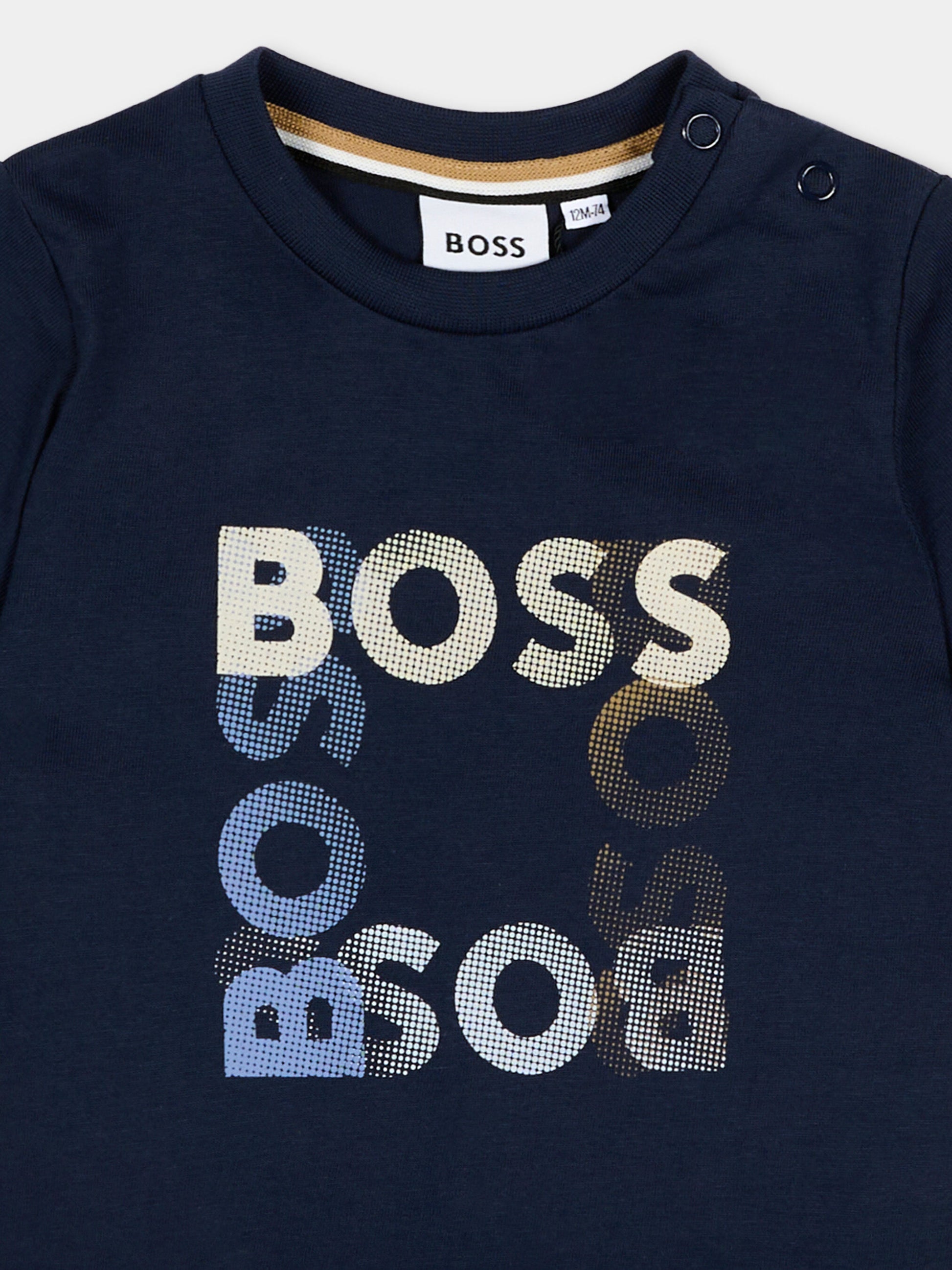 T-Shirt blu per neonato con logo,Boss,J52882 849
