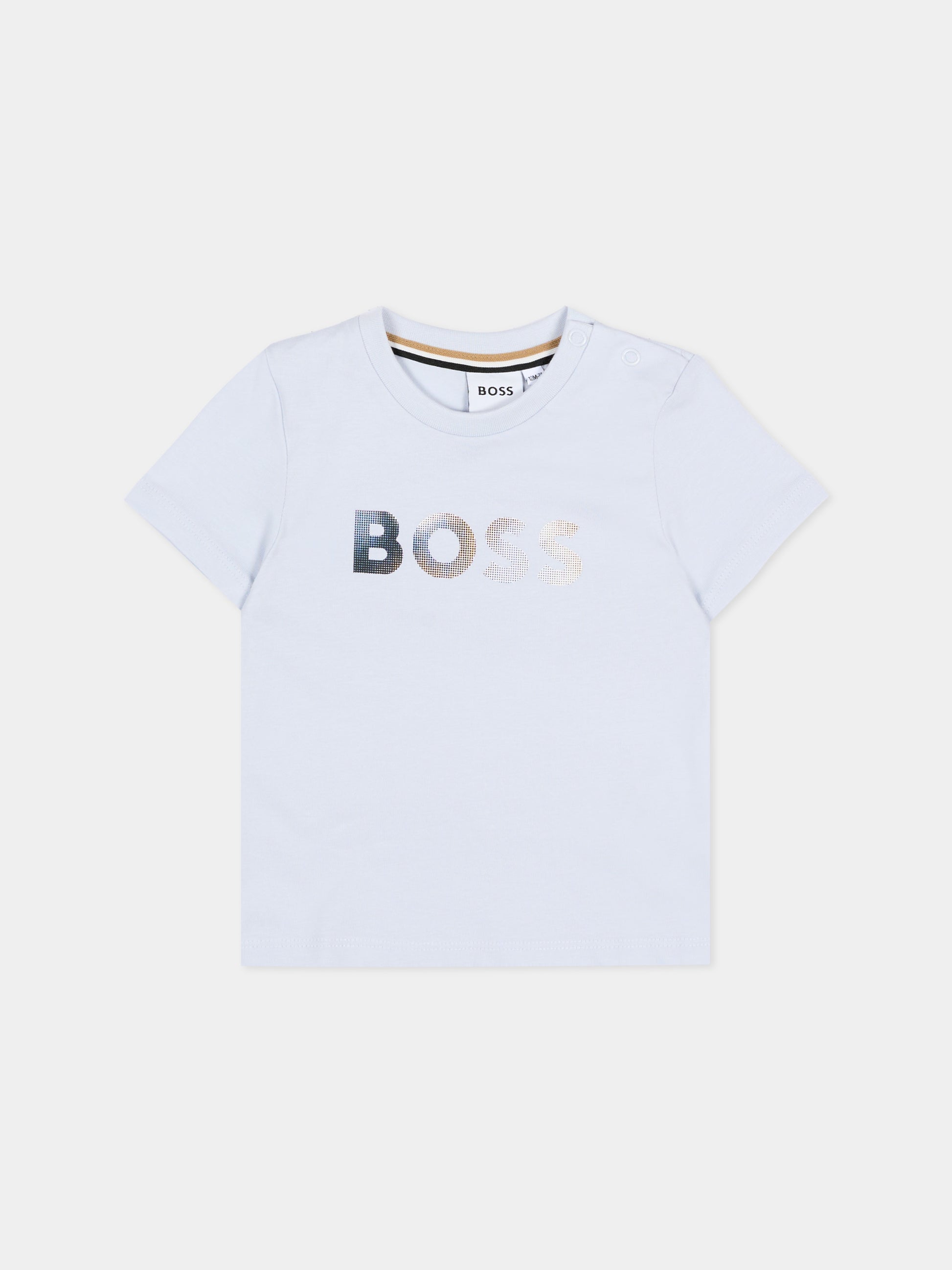 T-Shirt celeste per neonato con logo,Boss,J52887 78K