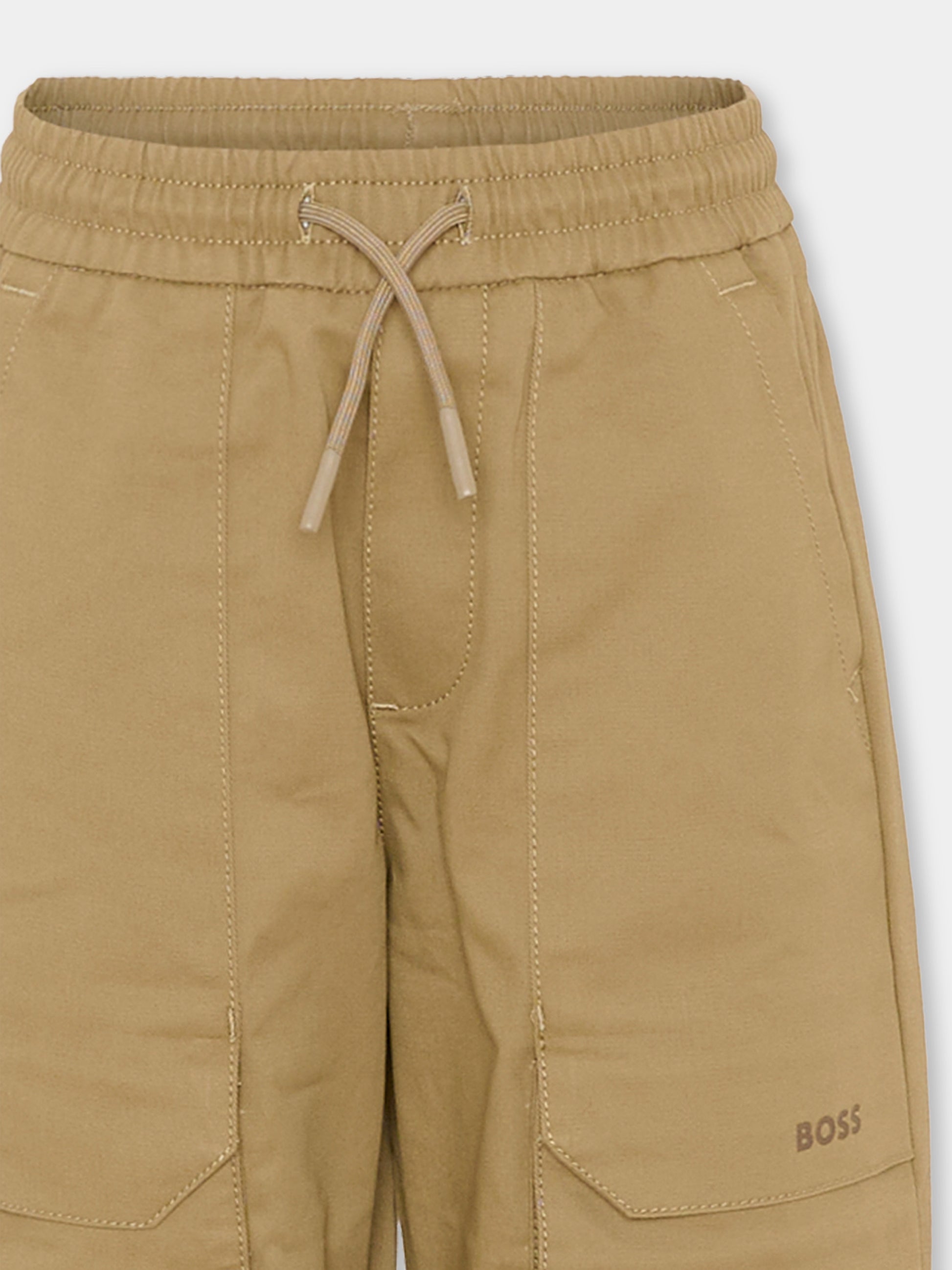 Pantaloni beige per bambino con logo,Boss,J52913 295