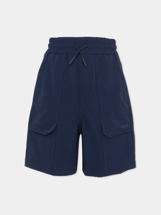 Shorts blu per bambino con logo,Boss,J52931 849
