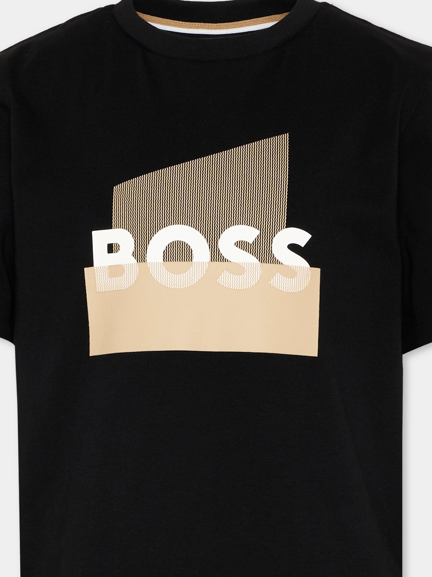 T-Shirt nera per bambino con logo gommato,Boss,J52978 09B