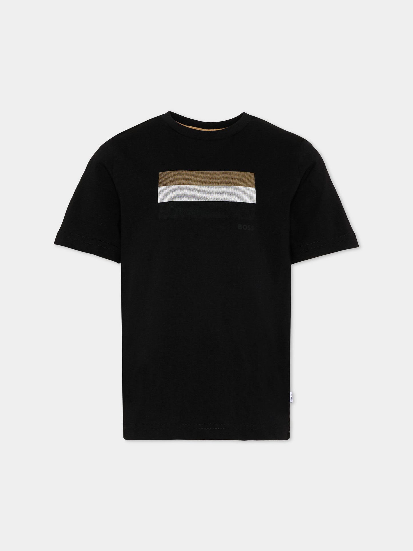 T-Shirt nera per bambino con bande,Boss,J52979 09B