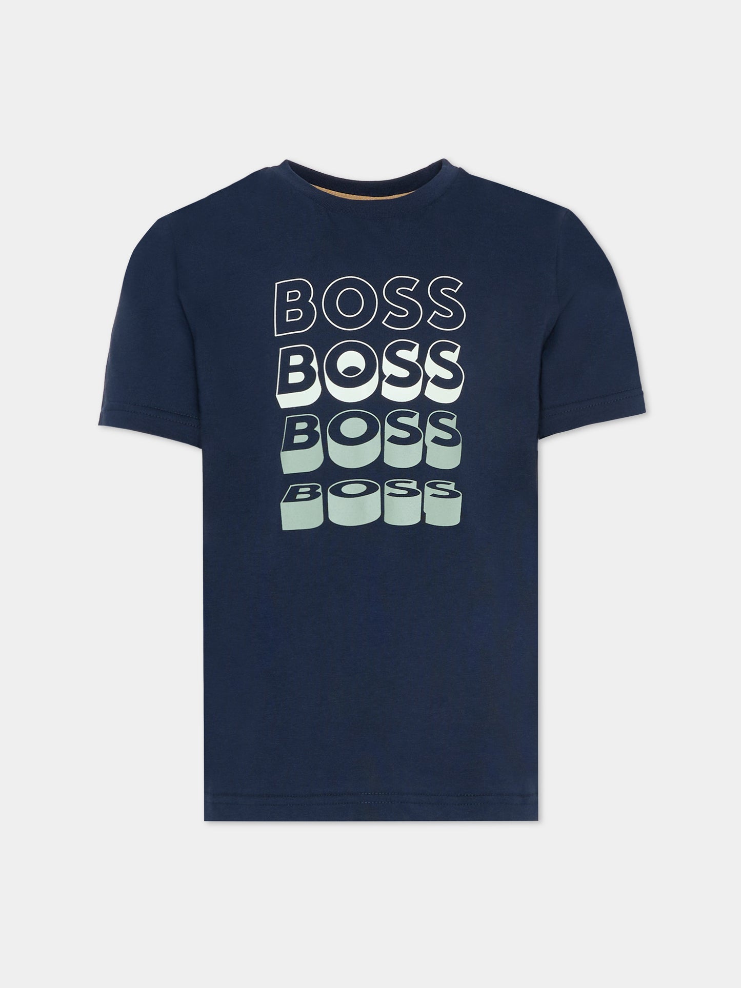 T-shirt blu per bambino con loghi,Boss,J52982 849