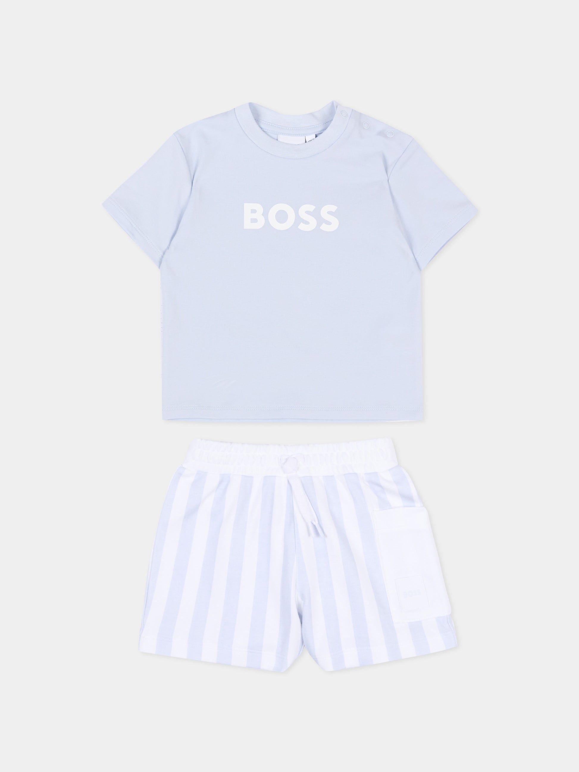 Completo sportivo celeste per neonato a righe,Boss,J53048 771