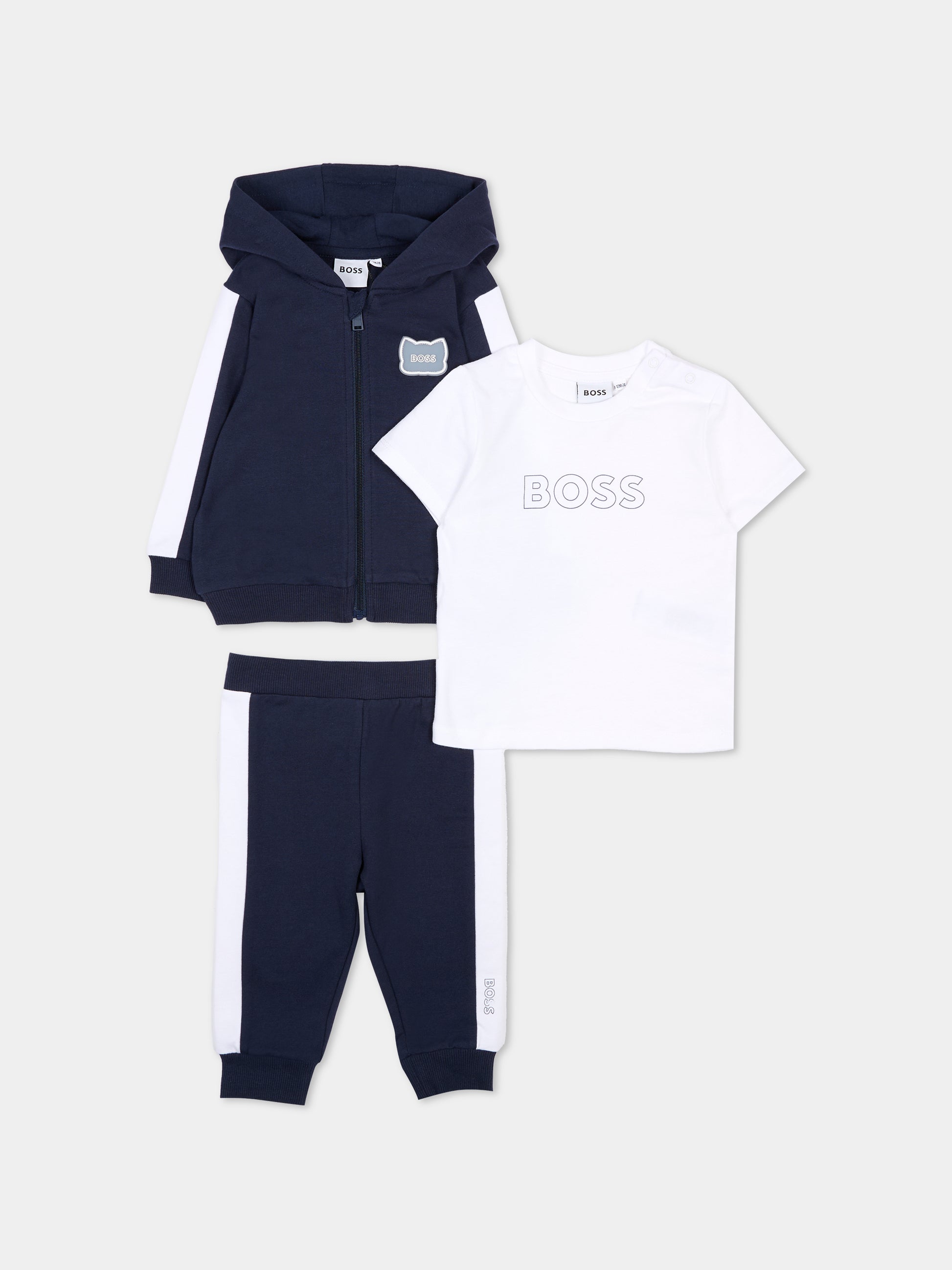 Completo blu per neonato con logo e panda,Boss,J53051 849