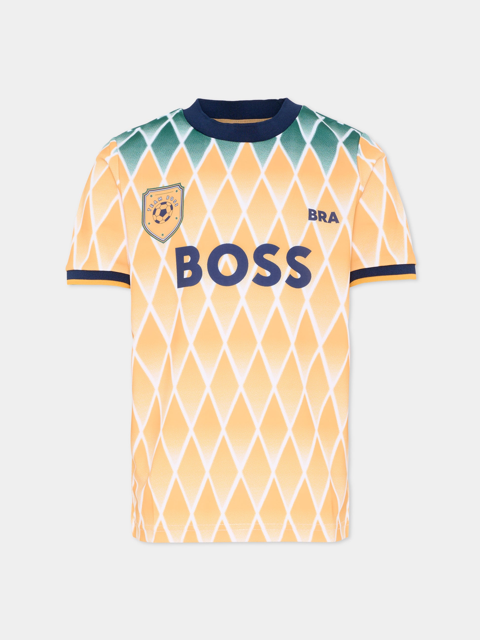 T-Shirt gialla per bambino con rombi,Boss,J53254 T56