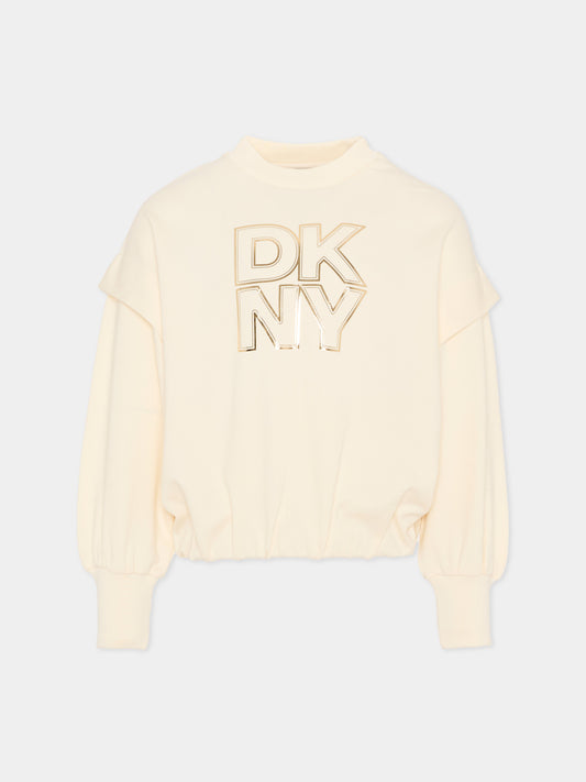 Felpa gialla per bambina con logo,Dkny,D62615 519