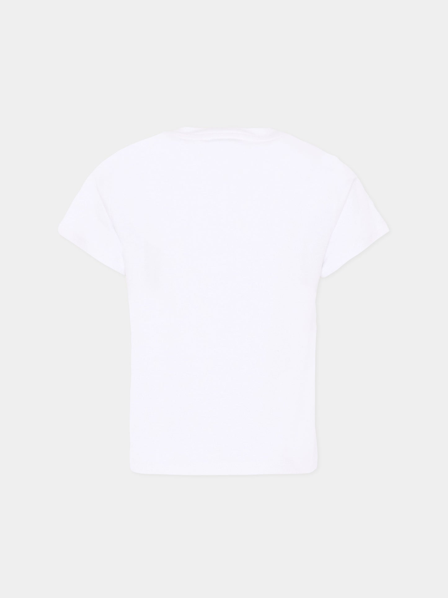T-Shirt bianca per bambina con logo,Dkny,D62619 10P