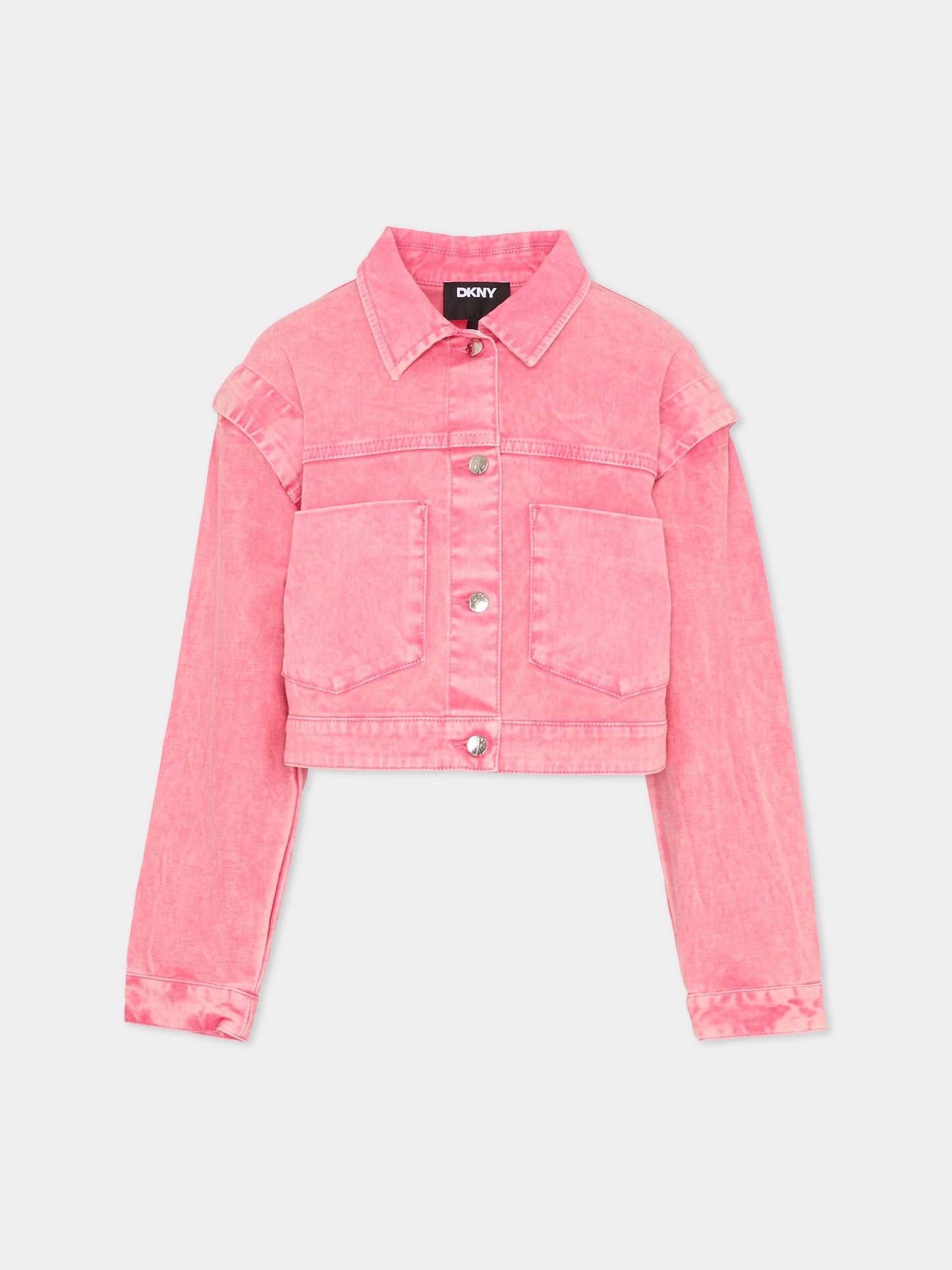 Giubbotto di jeans rosa per bambina con logo,Dkny,D62687 48K