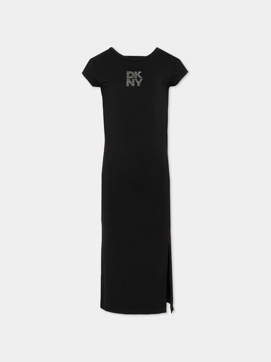 Vestito nero per bambina con logo,Dkny,D62697 09B