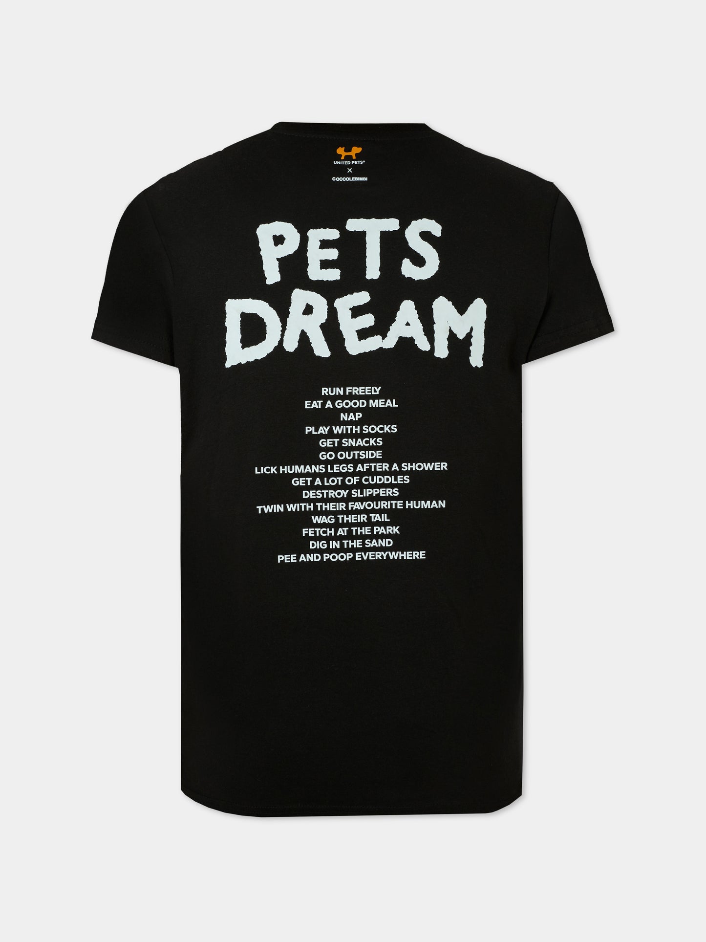 T-shirt nera per adulti Pets Dream,United Pets X Coccolebimbi,T-SHIRT NERA PER ADULTI PETS DREAM