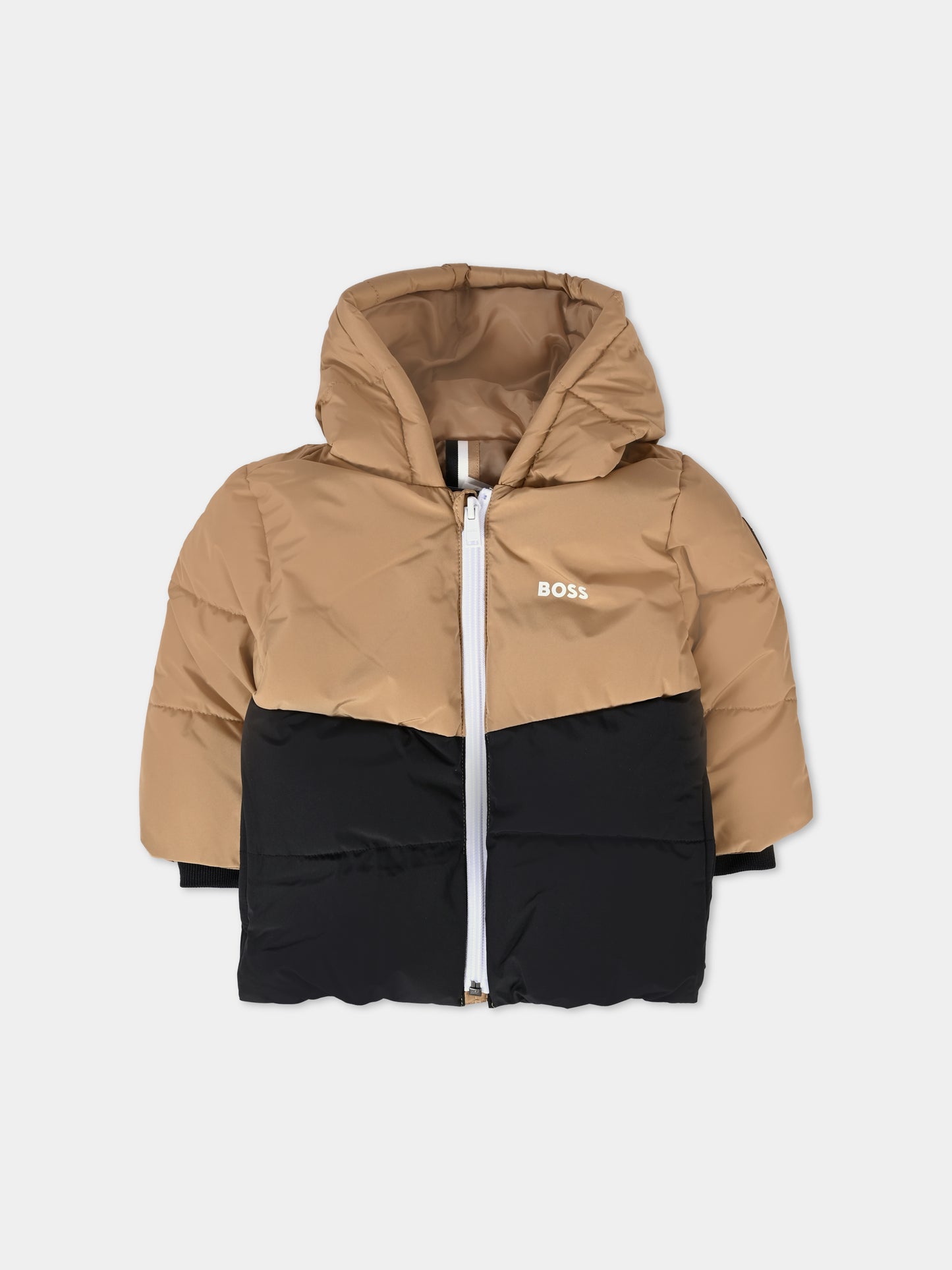 Piumino beige per neonato con logo,Boss,J51256 269