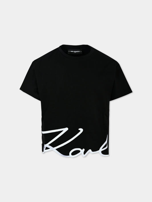 T-shirt nera per bambina con logo,Karl Lagerfeld Kids,Z30212 09B