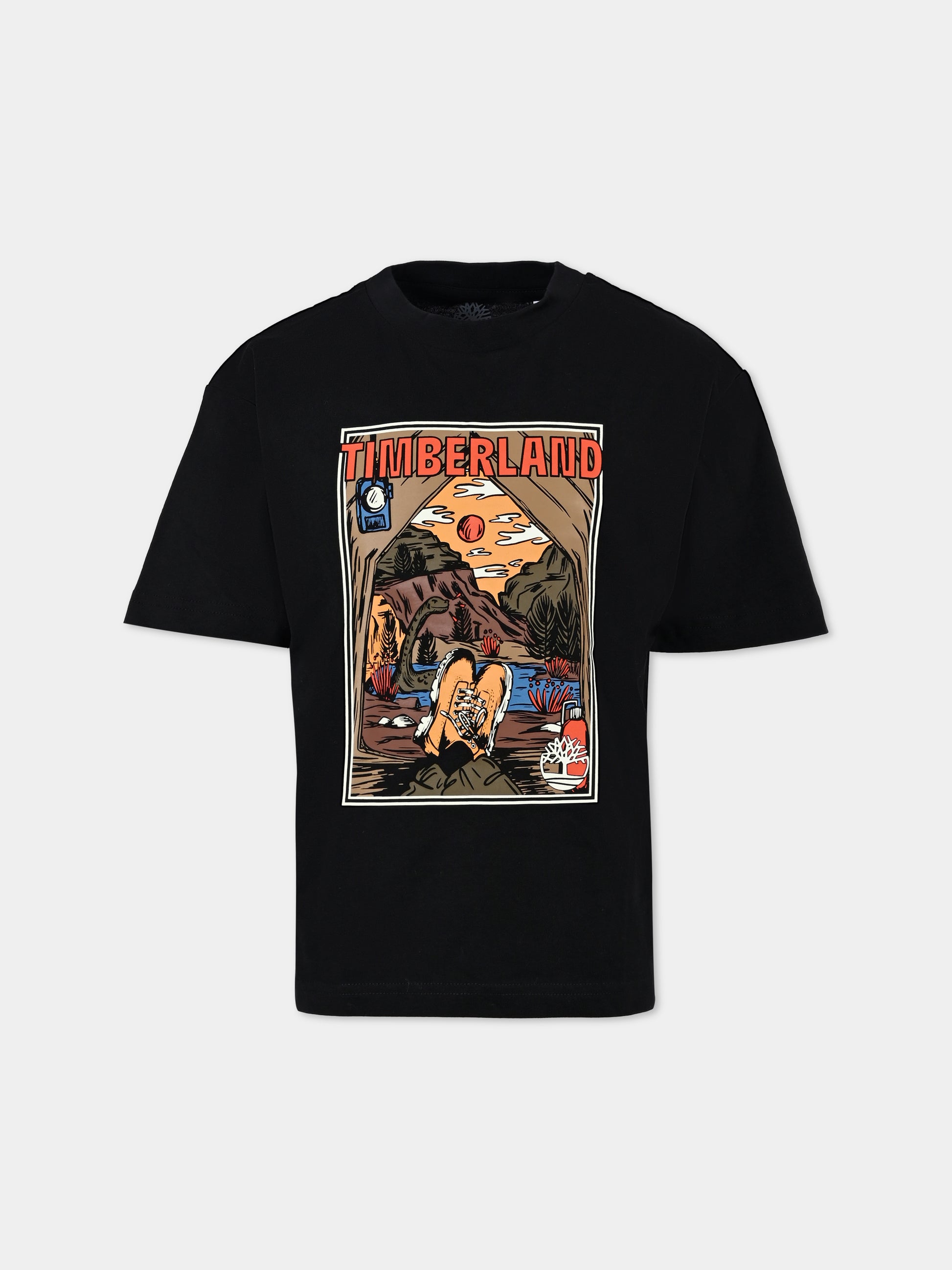 T-shirt nera per bambino con stampa paesaggio,Timberland,T60297 09B