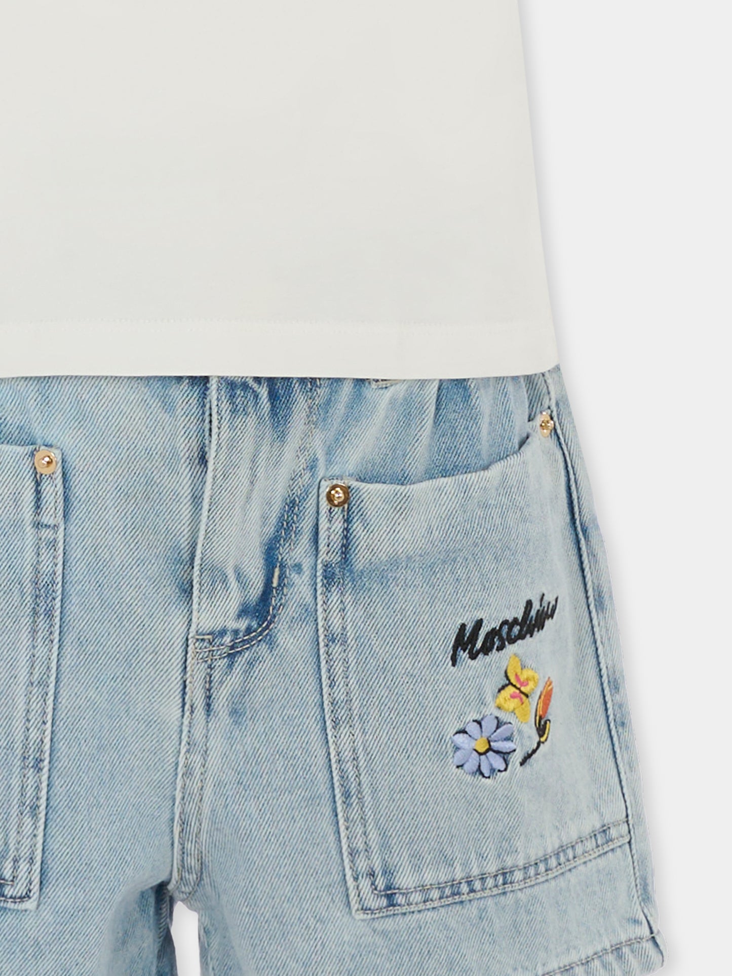 Completo bianco per bambina con fiori,Moschino Kids,HDG01B L0E08 40213