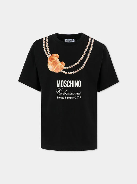 T-shirt bianca per bambina con stampa cornetto italiano,Moschino Kids,HIM060 LAA02 60100