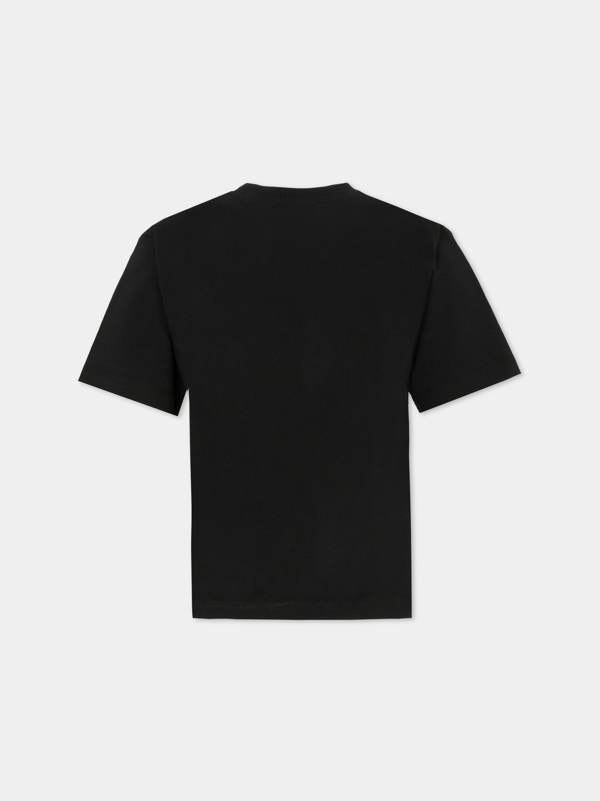 T-shirt nera per bambini con stampa uova,Moschino Kids,HRM050 LAA02 60100