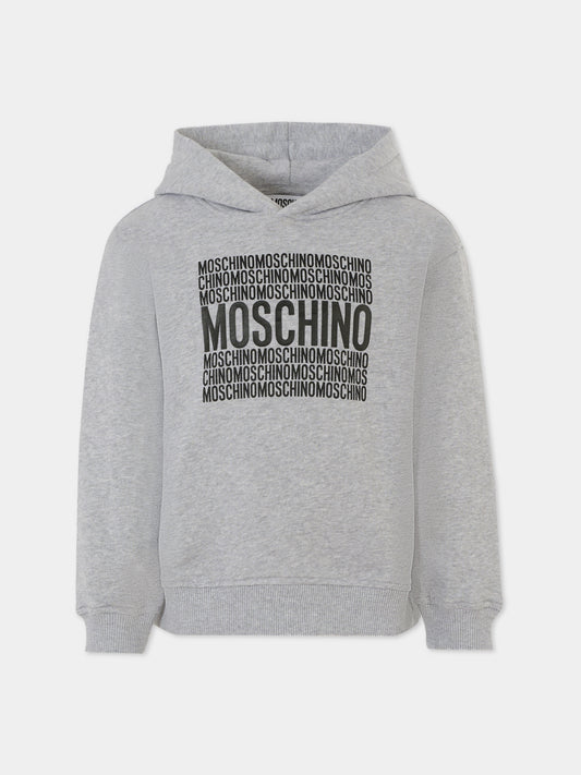 Felpa grigia per bambini con logo,Moschino Kids,HUF08T LCA74 60926