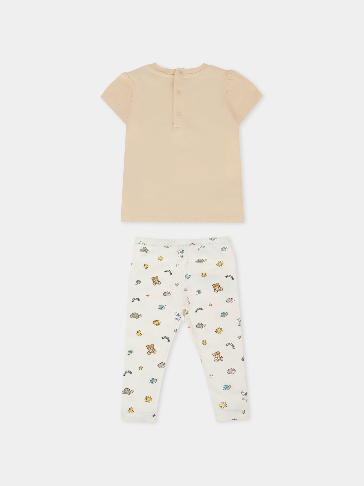 Completo beige per neonata con Teddy Bear e disegni,Moschino Kids,MDG01H LBB5E 20404