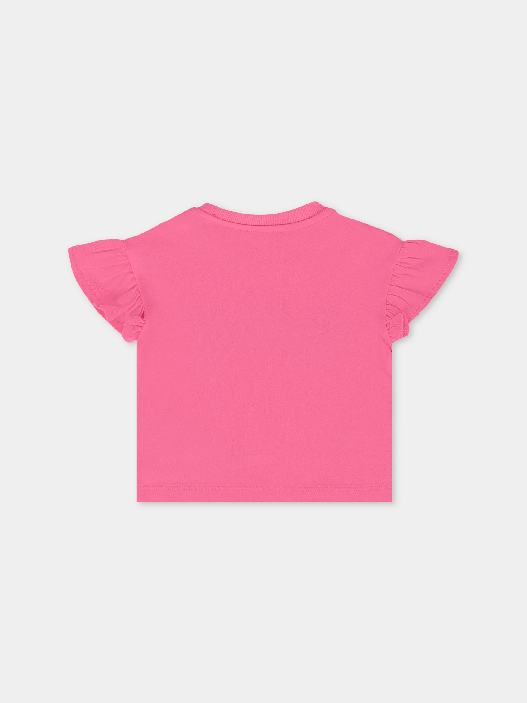 T-shirt fucsia per neonata con tre Teddy Bears,Moschino Kids,MDM03I LAA03 50533