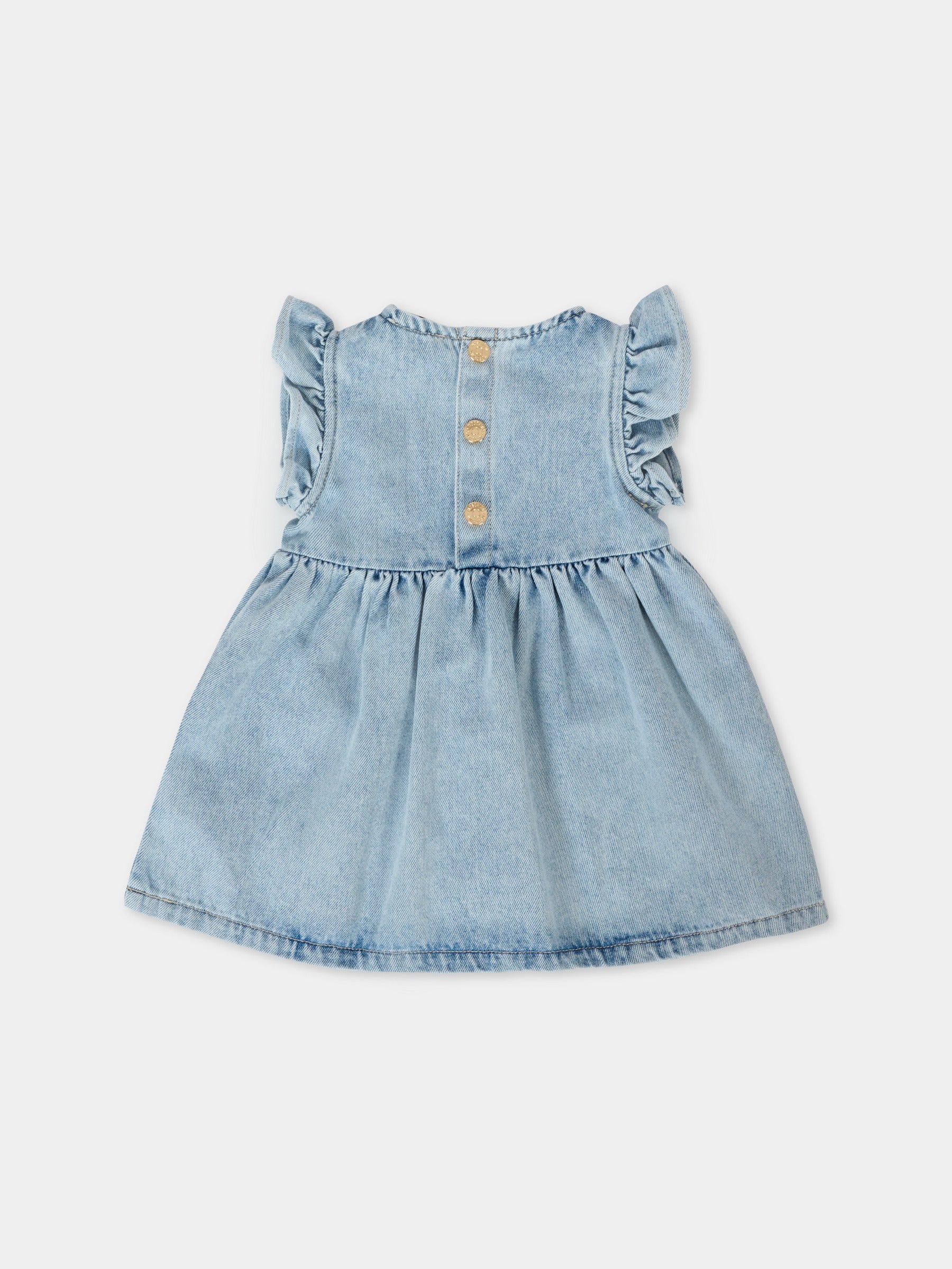 Vestito denim per neonata con fiori ricamati,Moschino Kids,MDV0BV L0E34 40213