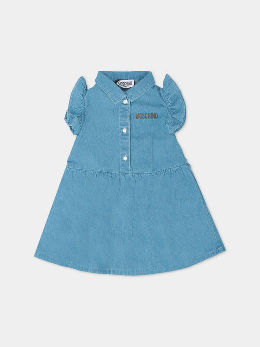 Vestito denim per neonata con Teddy Bear e disegni,Moschino Kids,MDV0BX L0E13 40933