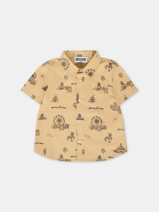 Camicia beige per neonato con Teddy Bear,Moschino Kids,MOC018 LLB46 83445