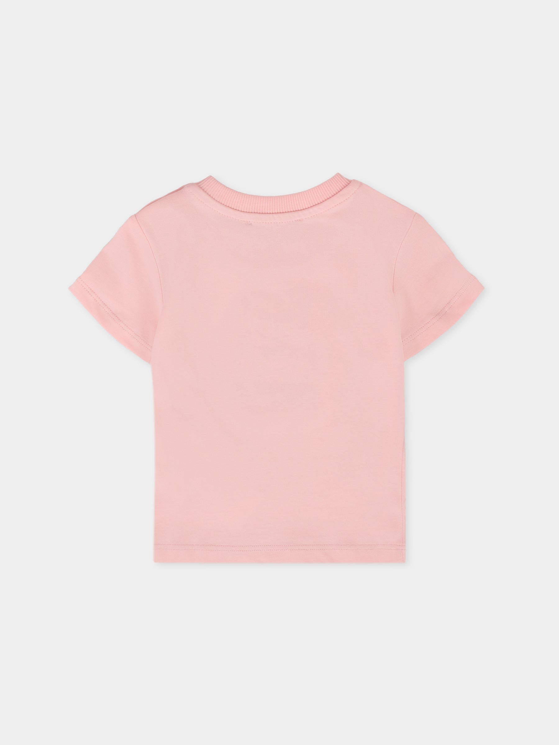 T-shirt rosa per neonata con Teddy Bear ricamato,Moschino Kids,MPM047 LAA23 50209