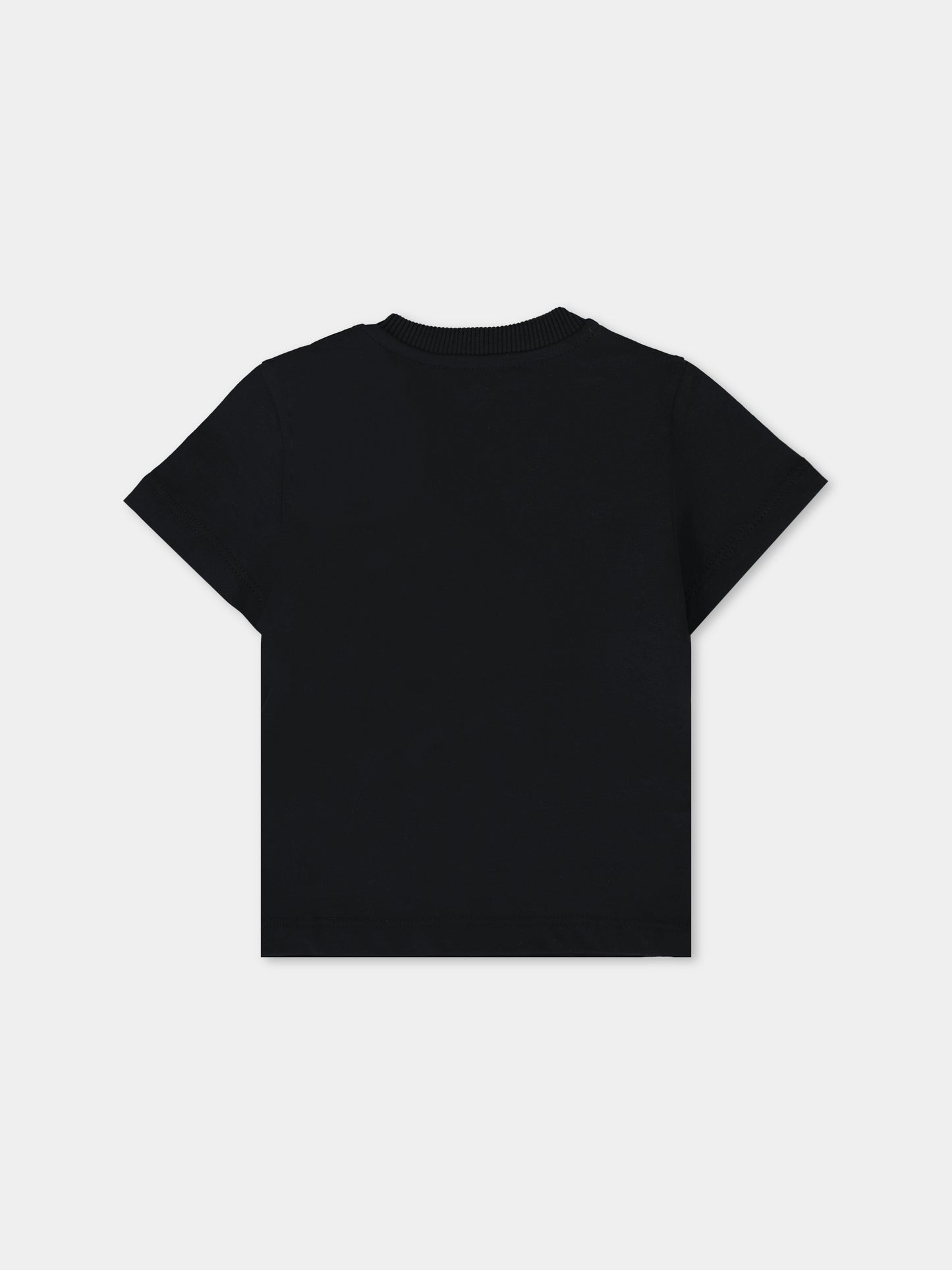 T-shirt nera per neonata con logo ricamato,Moschino Kids,MQM047 LAA01 60100