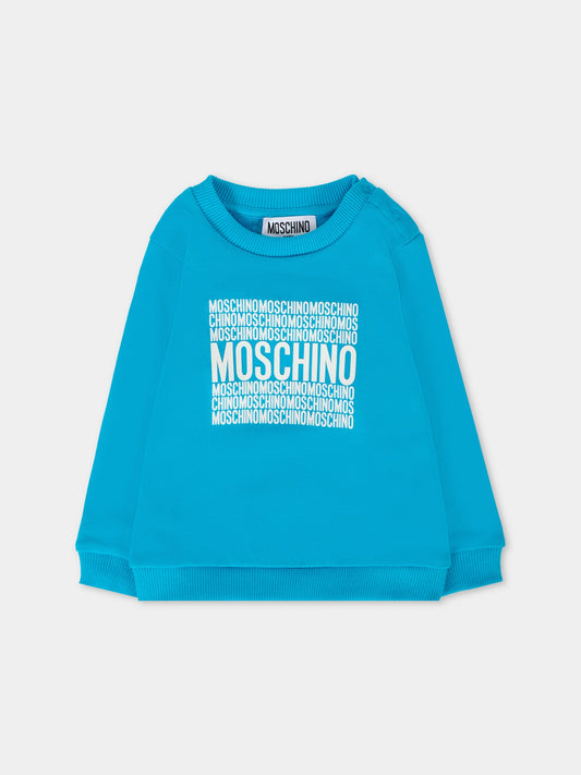 Felpa azzurra per neonato con logo,Moschino Kids,MUF05U LCA74 41047