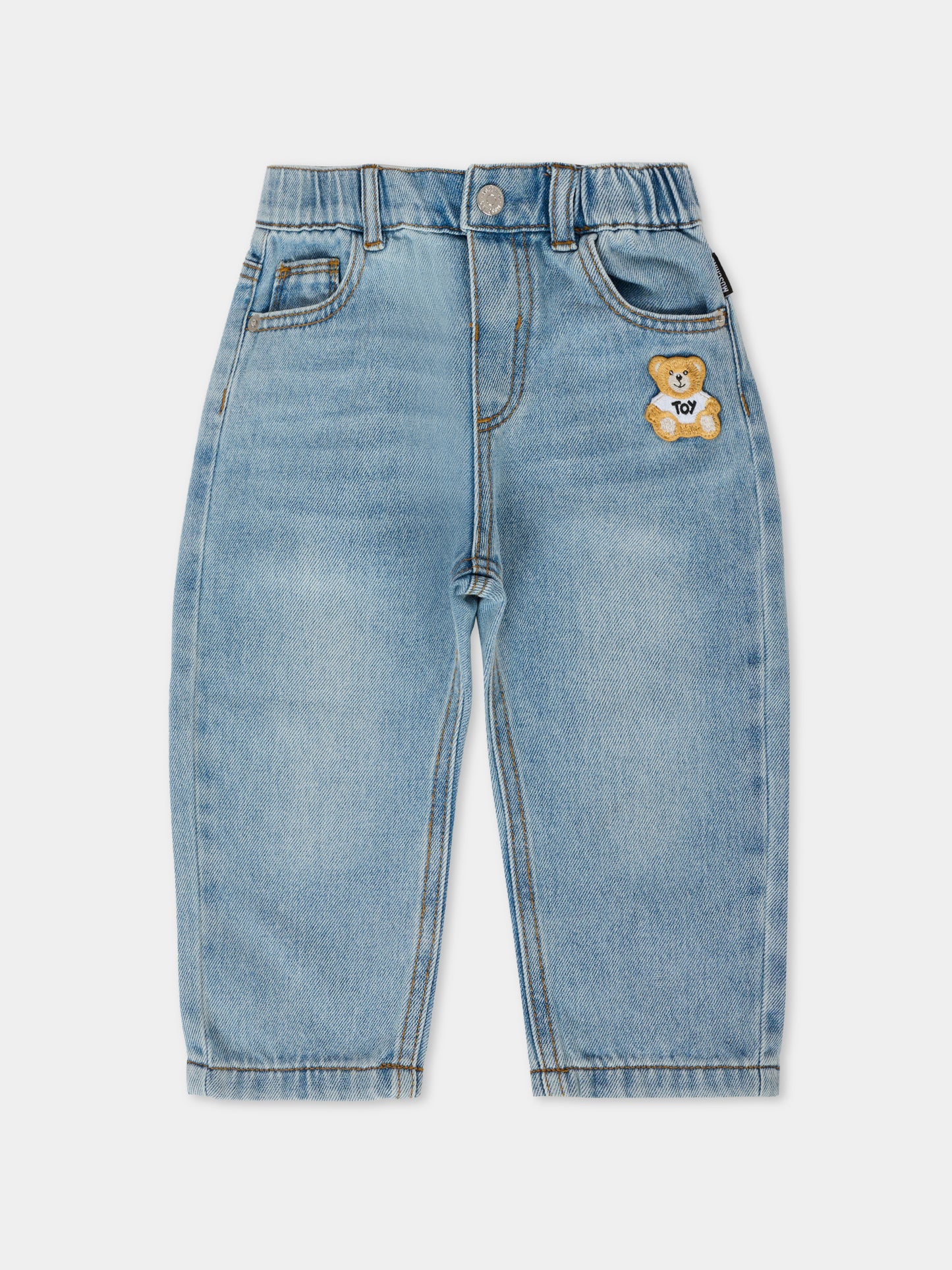 Jeans denim per neonato con patch Teddy Bear,Moschino Kids,MUP05B L0E34 41041