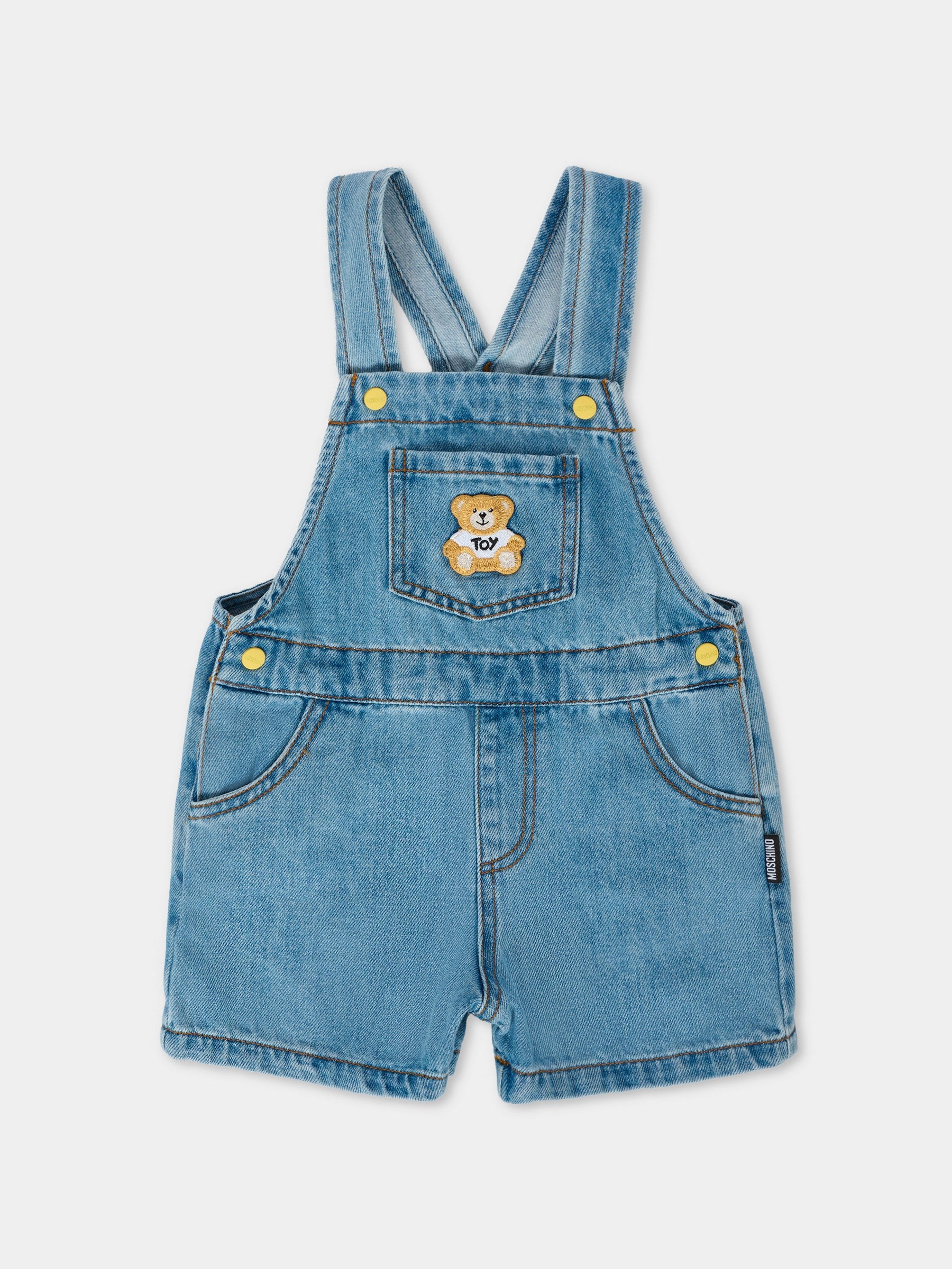 Salopette denim per neonato con patch Teddy Bear,Moschino Kids,MUQ01F L0E34 41041