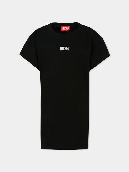 Vestito nero per bambina con logo,Diesel,J02285 0CATM K900