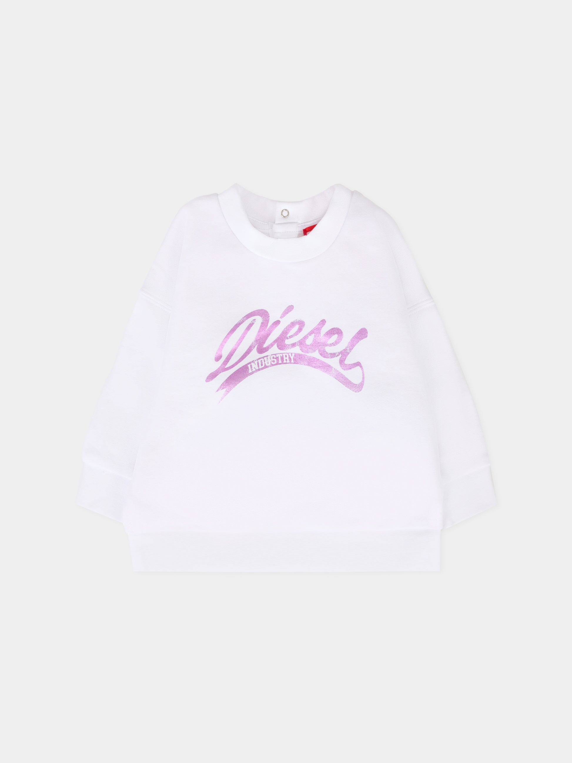 Felpa bianca per neonata con logo,Diesel,K00634 KYAX3 K100