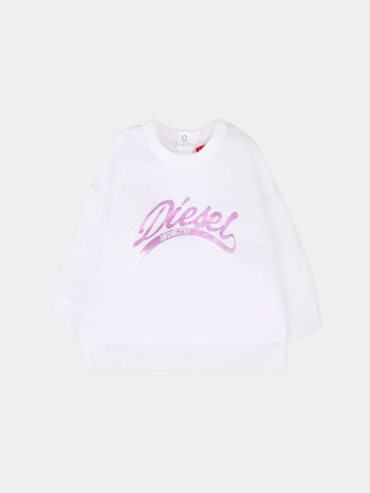 Felpa bianca per neonata con logo,Diesel,K00634 KYAX3 K100