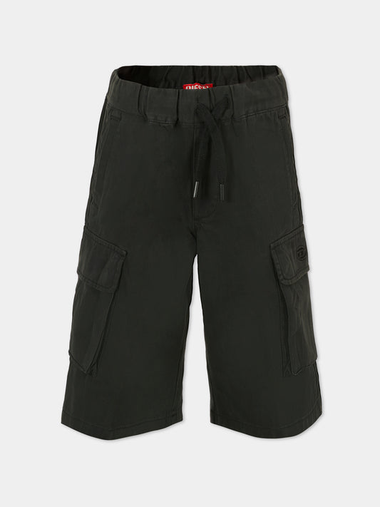 Shorts neri per bambino con logo,Diesel,J02221 KXBJ1 K900